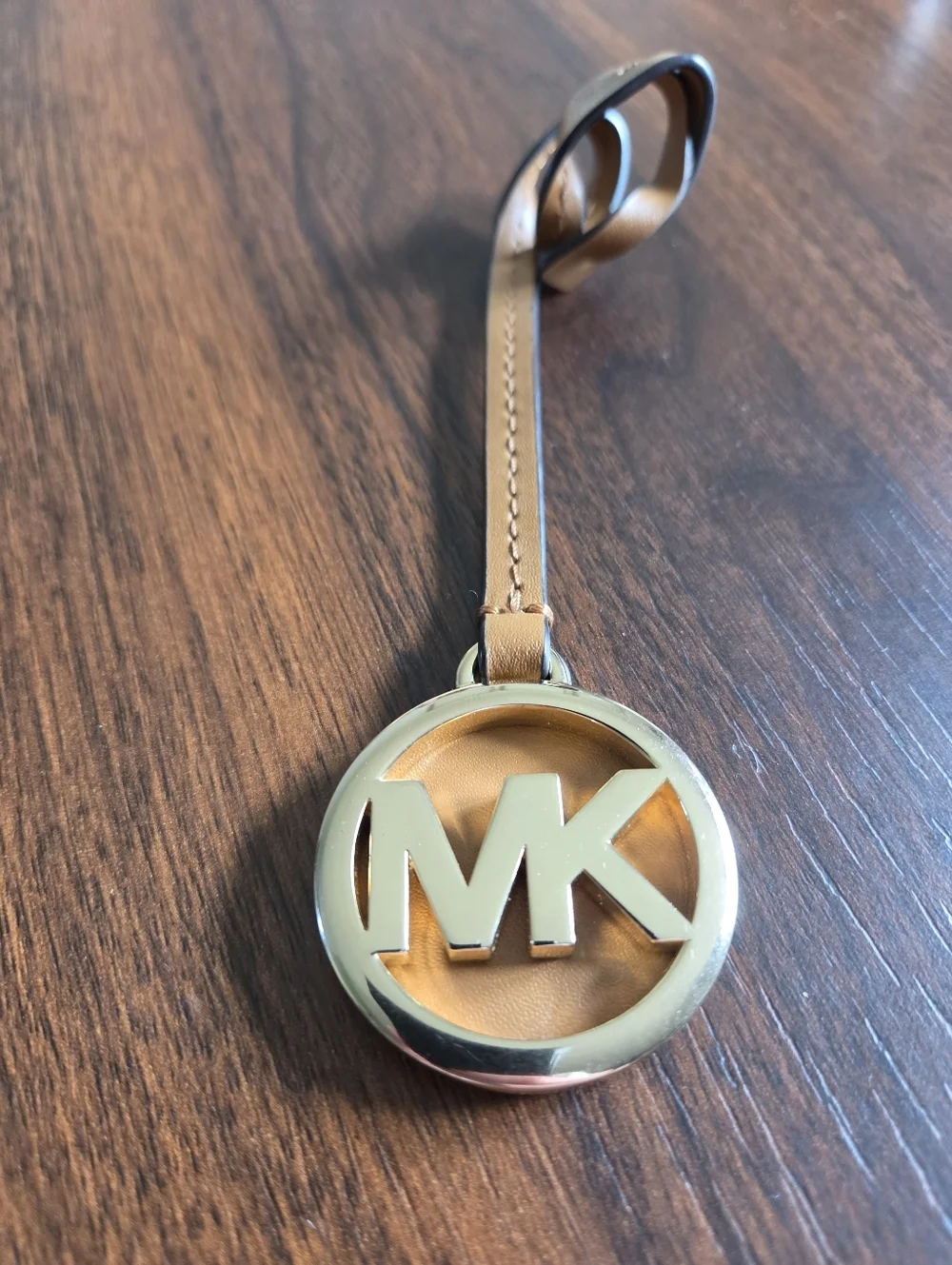 Michael Kors Brown Leather MK Logo Key Bag Charm with Gold Hardware